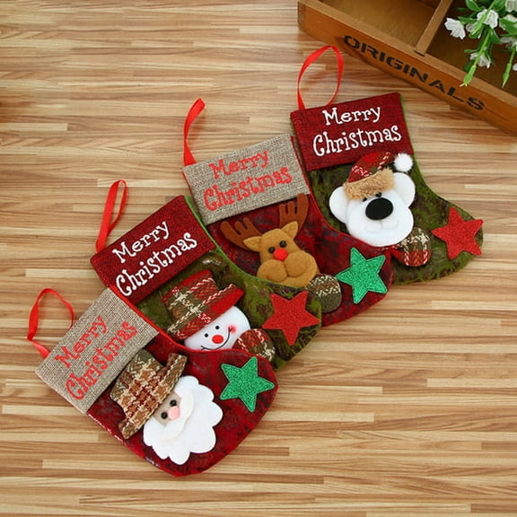 Christmas Stocking,4 Pack Classic Christmas Stocking 3D Plush with Faux Fur Cuff Christmas Decorations and Party Accessory