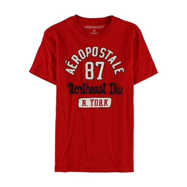 Camiseta adornada Aeropostale Hombres NY Northeast Div. roja pequeña
