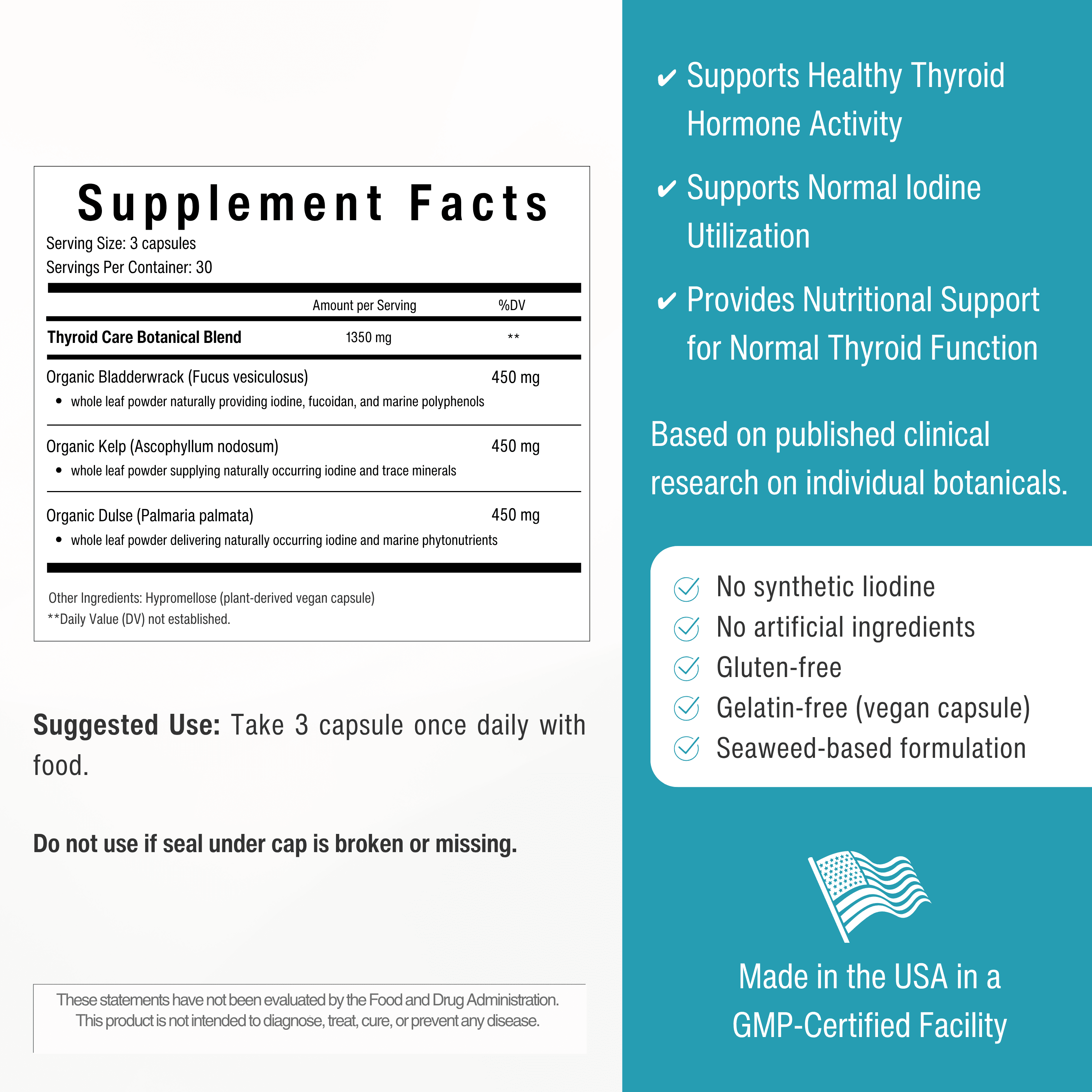 Sea Iodine Organic Kelp Supplement for Thyroid Support and Hypothyroidism | 210 mcg Seaweed Iodine Daily | for Women and Men | Hormone Balance & Metabolic Efficiency