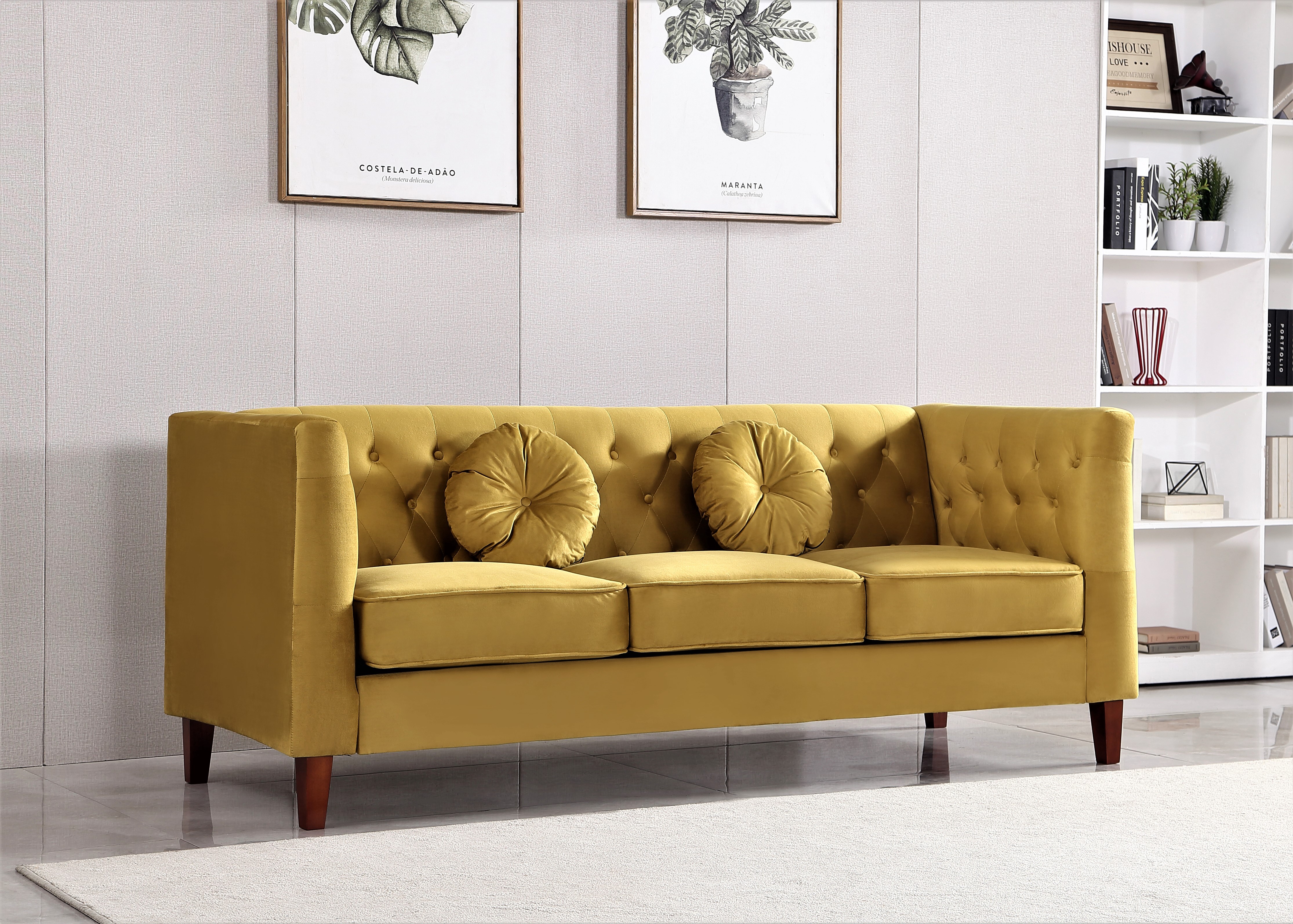 Uspridefurniture Fancher Kittleson Velvet Classic Sofa,Yellow
