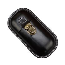 Leather Eyeglass Case Hard Shell Retro Men And Women Sunglasses Nearsighted Glasses Locking clasp Protection Box (Black)