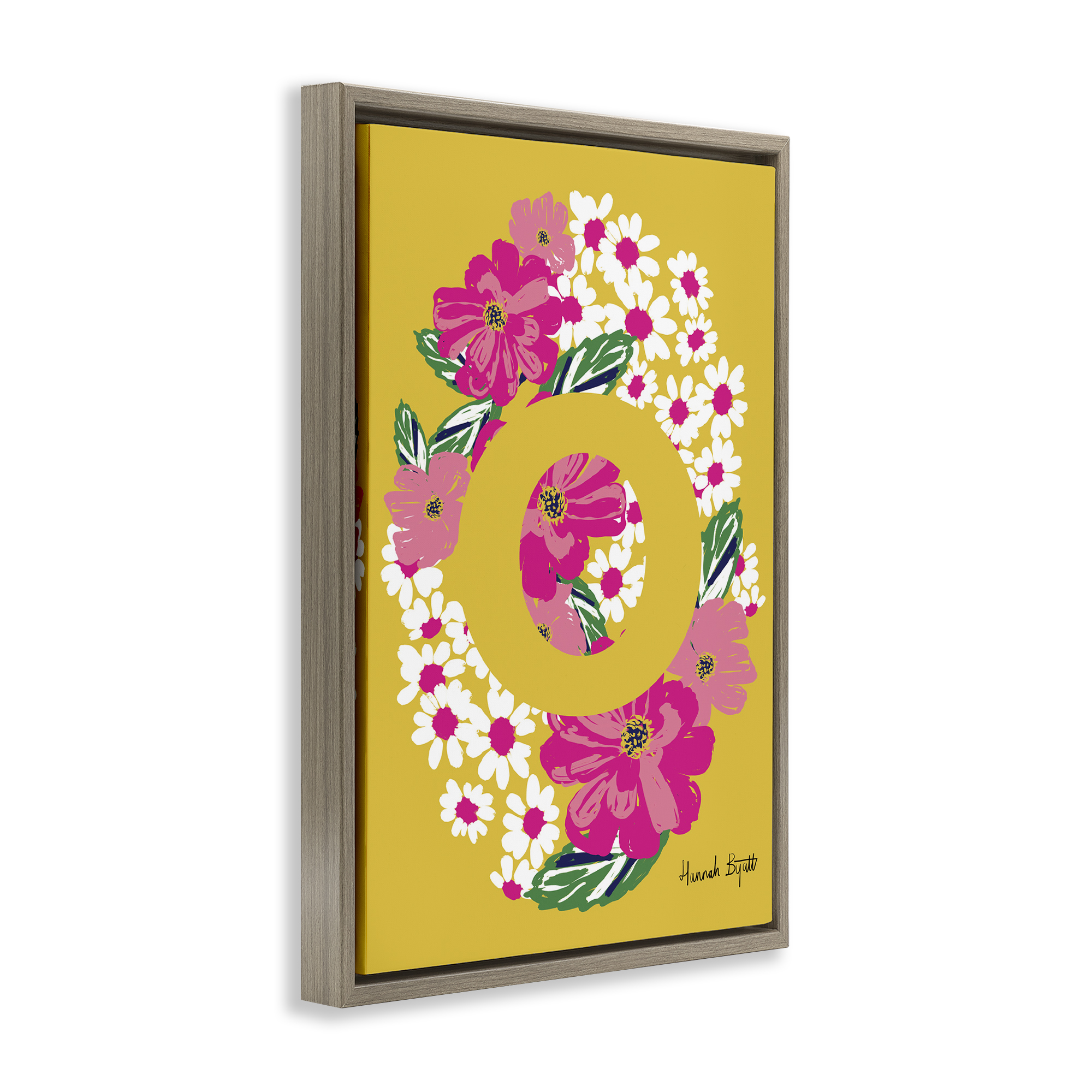 Stupell Industries Floral Bloom Letter O Botanical & Floral Painting Brown Floater Framed Art Print Wall Art, 17 x 25