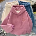thumbnail image 2 of comerut Fall Winter Women Hoodie Drawstring Elastic Cuff Thick Fleece Patch Pocket Loose Long Sleeves Pullover Warm Letter Embroidery Top, 2 of 8