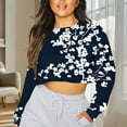 thumbnail image 2 of YUGYXL Women's Cropped Pullover Trendy Flower Print Fall Sweatshirts Y6K Long Sleeve Sweatshirt Blouses Navy S, 2 of 5