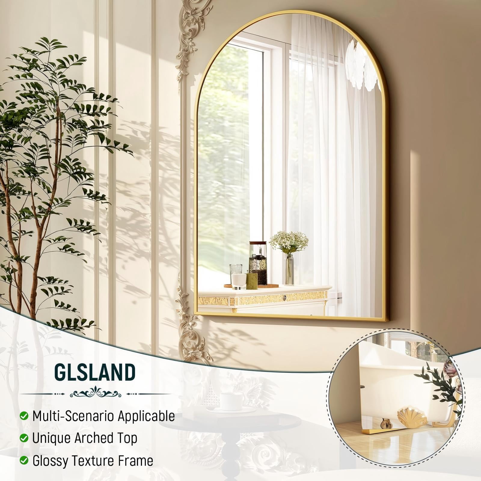 Anyrose 24"x 16" Arched Bathroom Mirror Wall Mirror, Gold