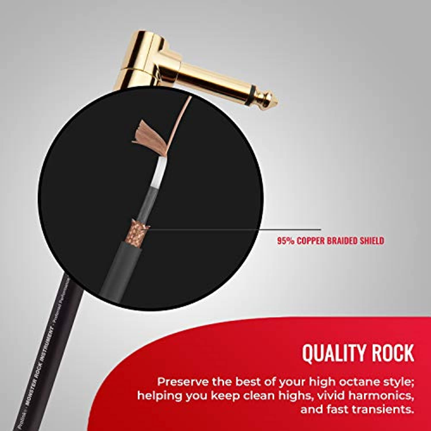 Monster 600536-00 Prolink Rock 1/4" Instrument Cable. 8 in - Right Angle to Right Angle
