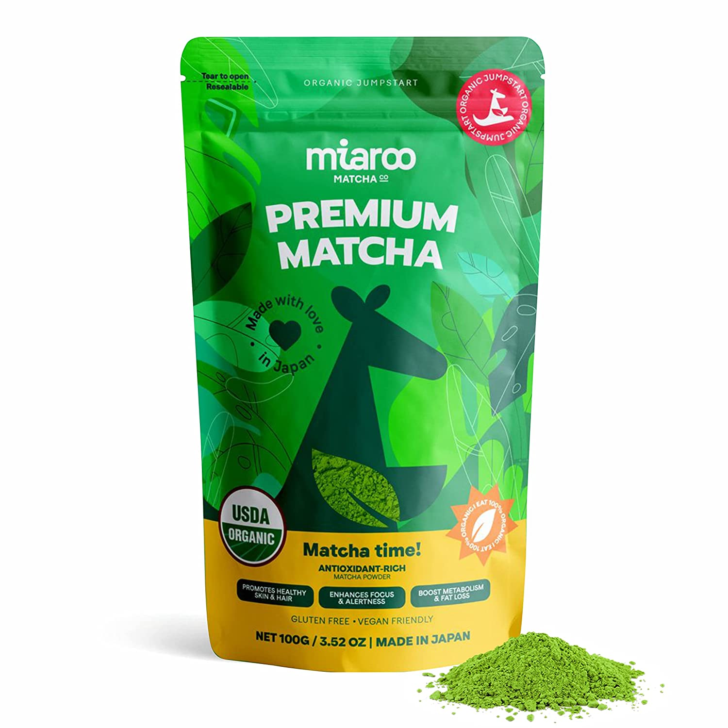 Miaroo Organic Ceremonial Grade Matcha Green Tea Powder (50g Pouch) | Certified Organic Authentic Japanese Matcha | Antioxidant Superfood, Natural Energy & Amino Acid Source (Original)