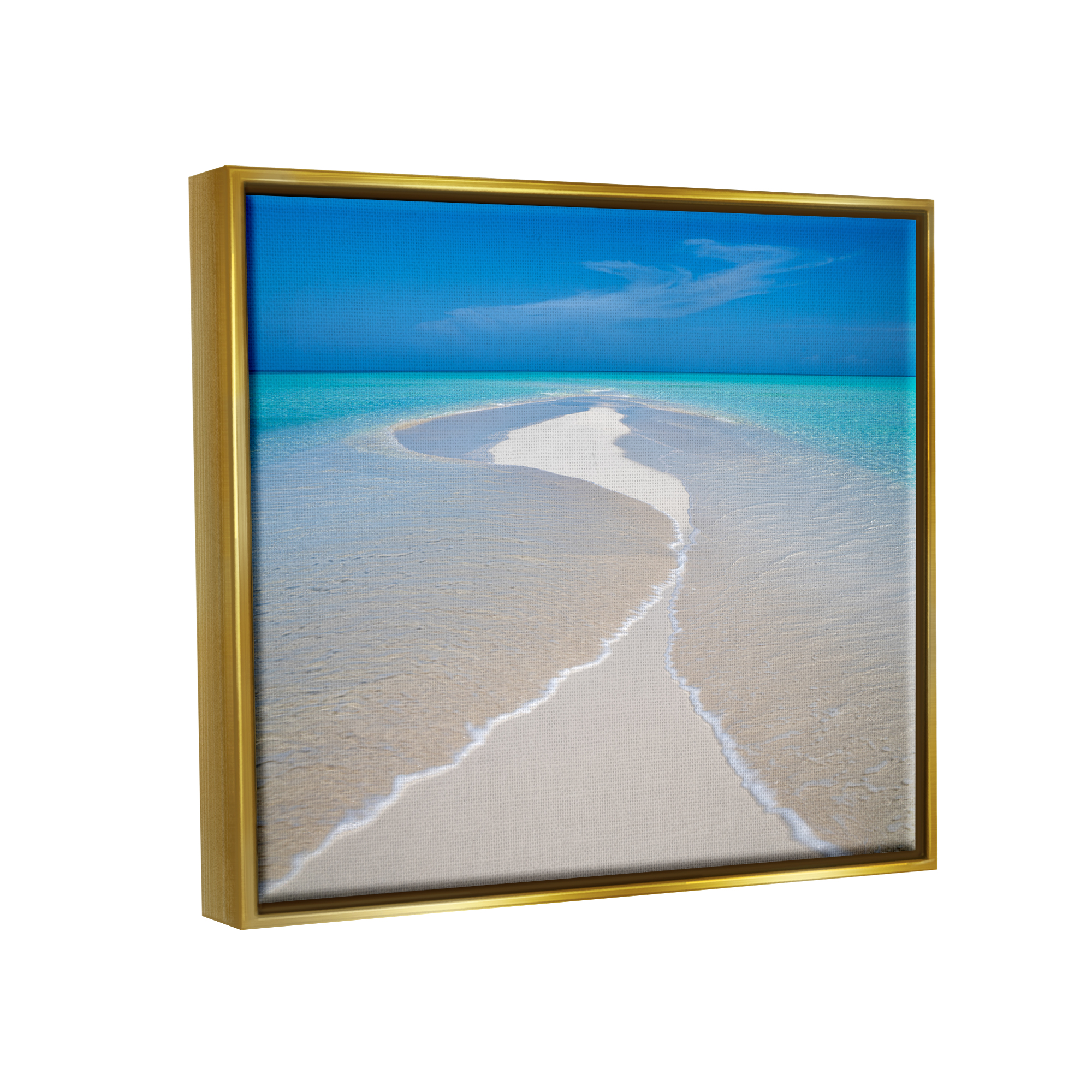 Stupell Industries Azure Beach Waves Lapping Foam Coastal Photography Gold Floater Framed Art Print Wall Art