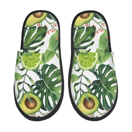 

Tideii Watercolor Green Tropical for Home Indoor Cotton Slippers Autumn and Winter EVA Plush Slippers Household Supplies Unisex-Large