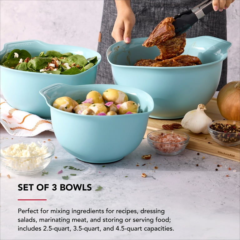 KitchenAid 3-Piece Nesting Plastic Mixing Bowl Set, Mineral Water