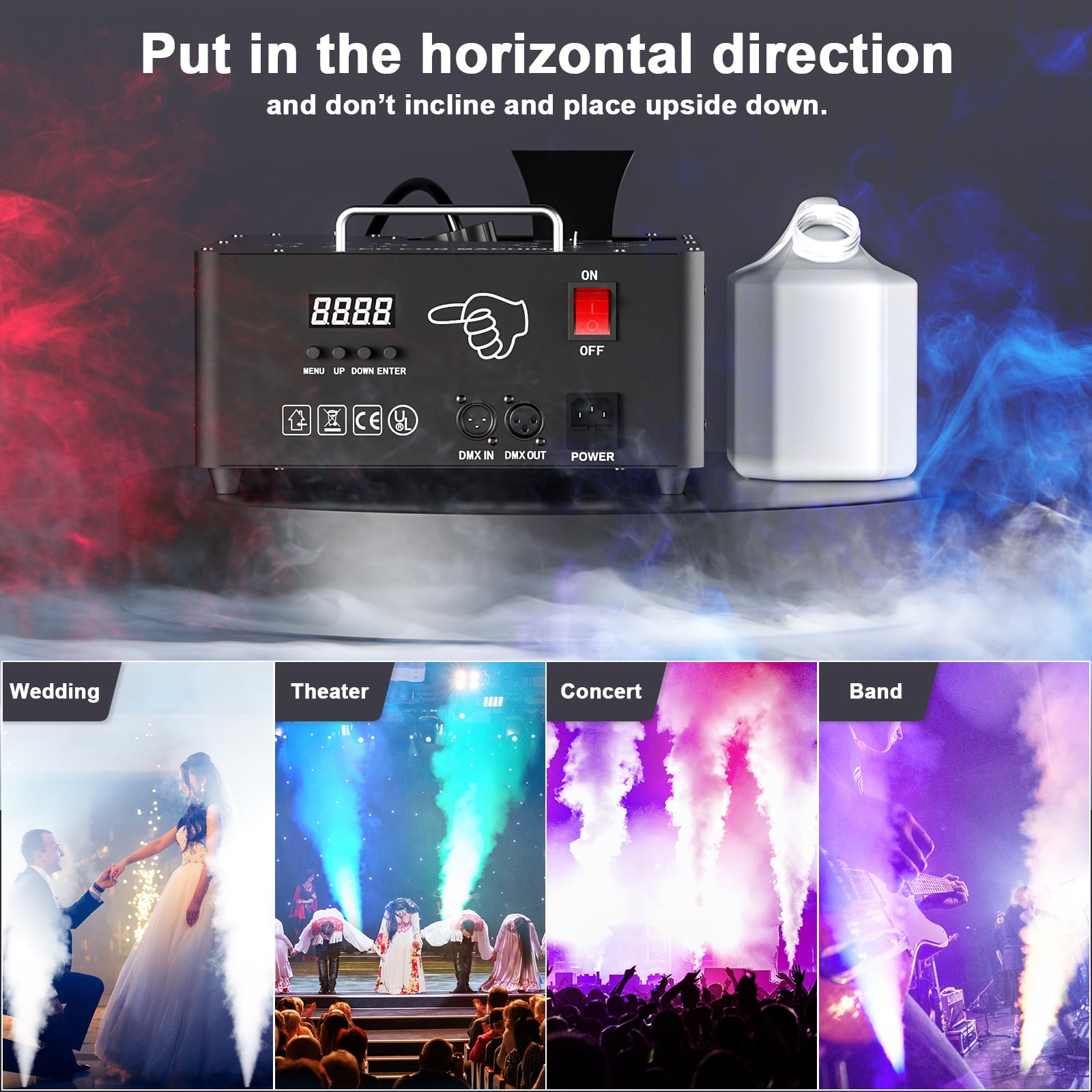 Smoke Fog Machine 2000W  Double-tube Adjustable Smoke Machine DMX512 8+8 RGB Led Stage Colorful Spray Equipment for Stage Performance Wedding Banquet