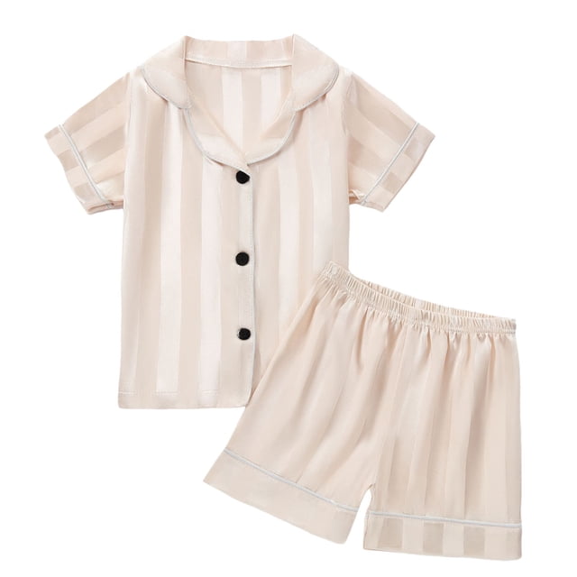 MIASHUI Ensemble Stylé pour Tout-Petites Filles avec Hauts à Rayures à Manches Courtes et Shorts pour Tenue Décontractée Beige, 1-2 Ans