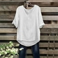 thumbnail image 2 of Hfnxid Womens Cotton Linen Tops Crew Neck Puff Long Sleeve Shirt Fashion Casual Loose Fit Top Spring Holiday Going Out Blouses-White, 2 of 6