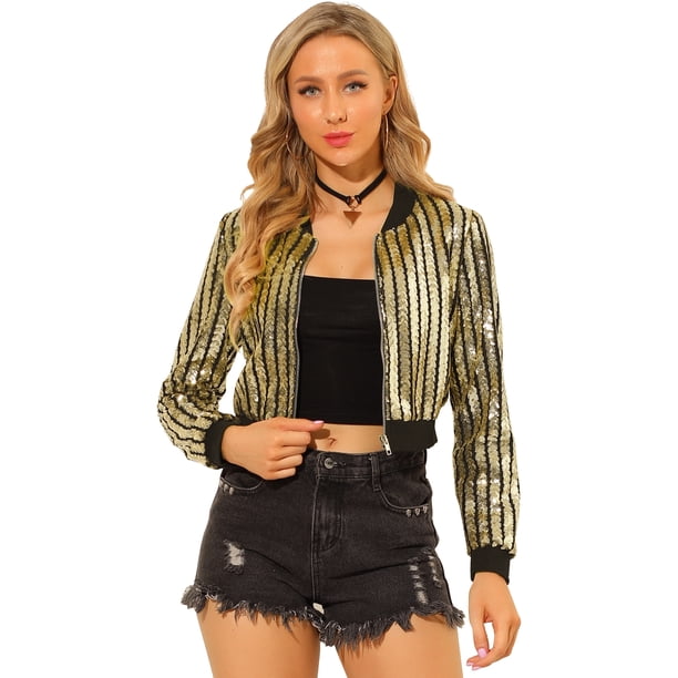Chaqueta Bomber Allegra K Lentejuelas Oro L