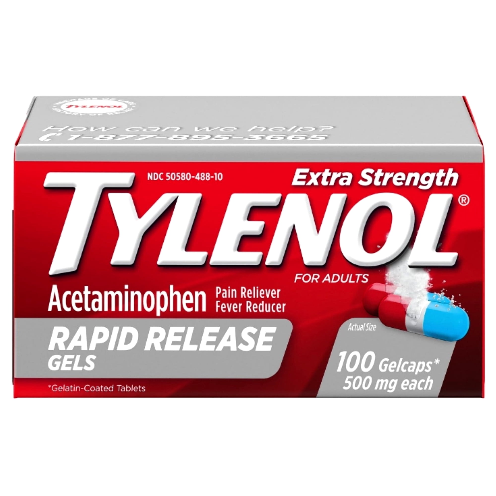 TYLENOL Extra Strength Rapid Release Gelcaps 500mg 100 ea (Pack of 3)