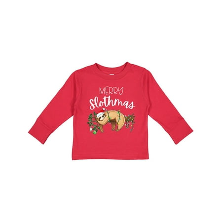 

Inktastic Merry Slothmas Cute Christmas Sloth in Hat with Lights Gift Toddler Boy or Toddler Girl Long Sleeve T-Shirt