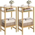 thumbnail image 1 of Mesa auxiliar YUFAM Bamboo de 70 cm de altura, juego de 2 unidades de 3 niveles con almacenamiento, 1 of 9