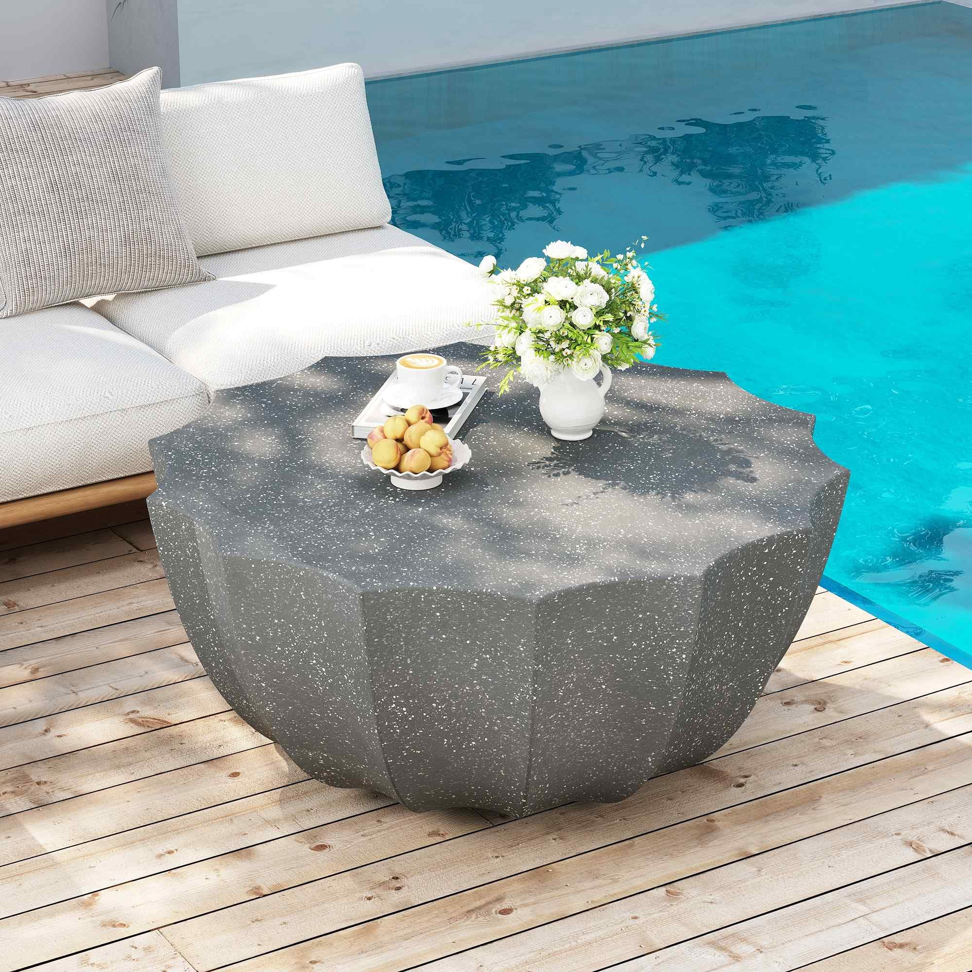 Lunale 35.43" Coffee Table for Indoor & Outdoor, Waterproof Durable MgO Cement Design, Gray