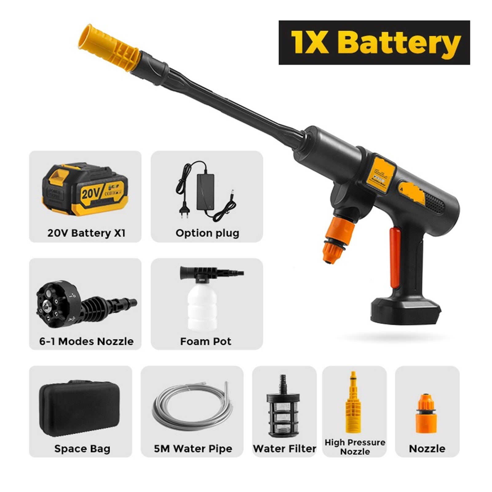 200Bar High Pressure Car Wash Washer Gun Foam Generator Water Gun Spray Cleaner Car Washing Machine For 18V Battery