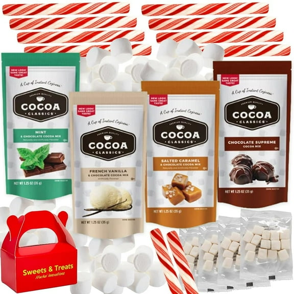 Hot Chocolate Gift Basket – Premium Cocoa Variety Pack (4 Flavors), Peppermint Stir Sticks & Mini Marshmallows – Everyday Chocolate Gift Set