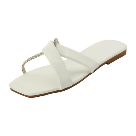 OJSFQUFP Women Shoes Casual Women s Fashionable and Versatile Flat Sandals Solid Color Simple Shoes Fashion Slide Sandals Women Dressy Summer Flat Beach Womens Slides White 40