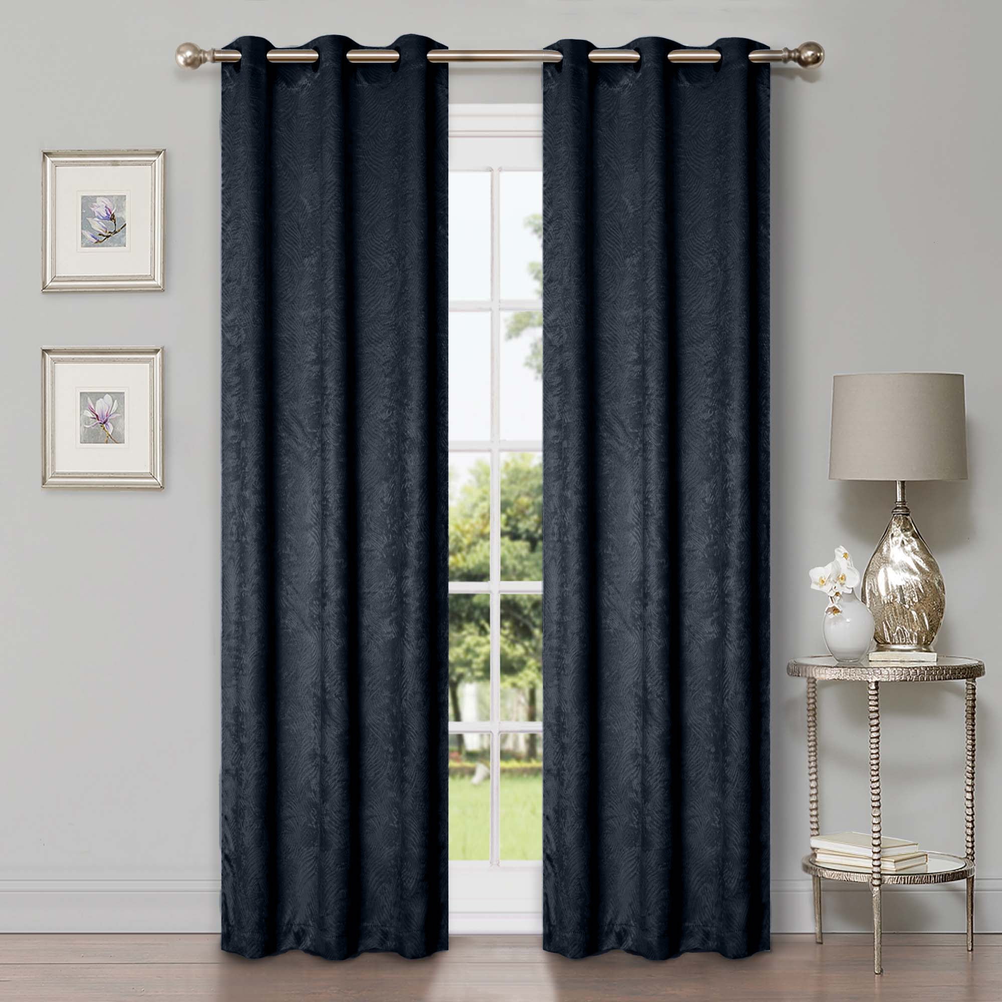 Superior Wave Blackout Grommet Curtains Panel Set, Navy Blue, 42" x 108"