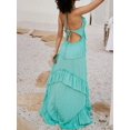 thumbnail image 2 of Mint Blue Womens Boho Spaghetti Strap Maxi Dress With Tiered Ruffles, Low Cut, Backless, Flowy Beach Cover-Up, 2 of 8