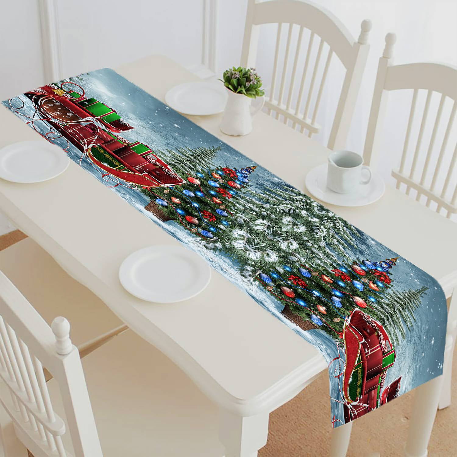 ECZJNT Vintage sleigh Christmas gifts table runner table cloth tea