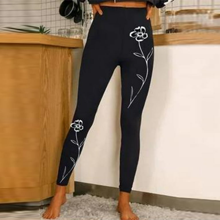 Oalirro Print Pants for Women Dressy Casual Elastic Waist Black Long Pants  for Women Tall XXL