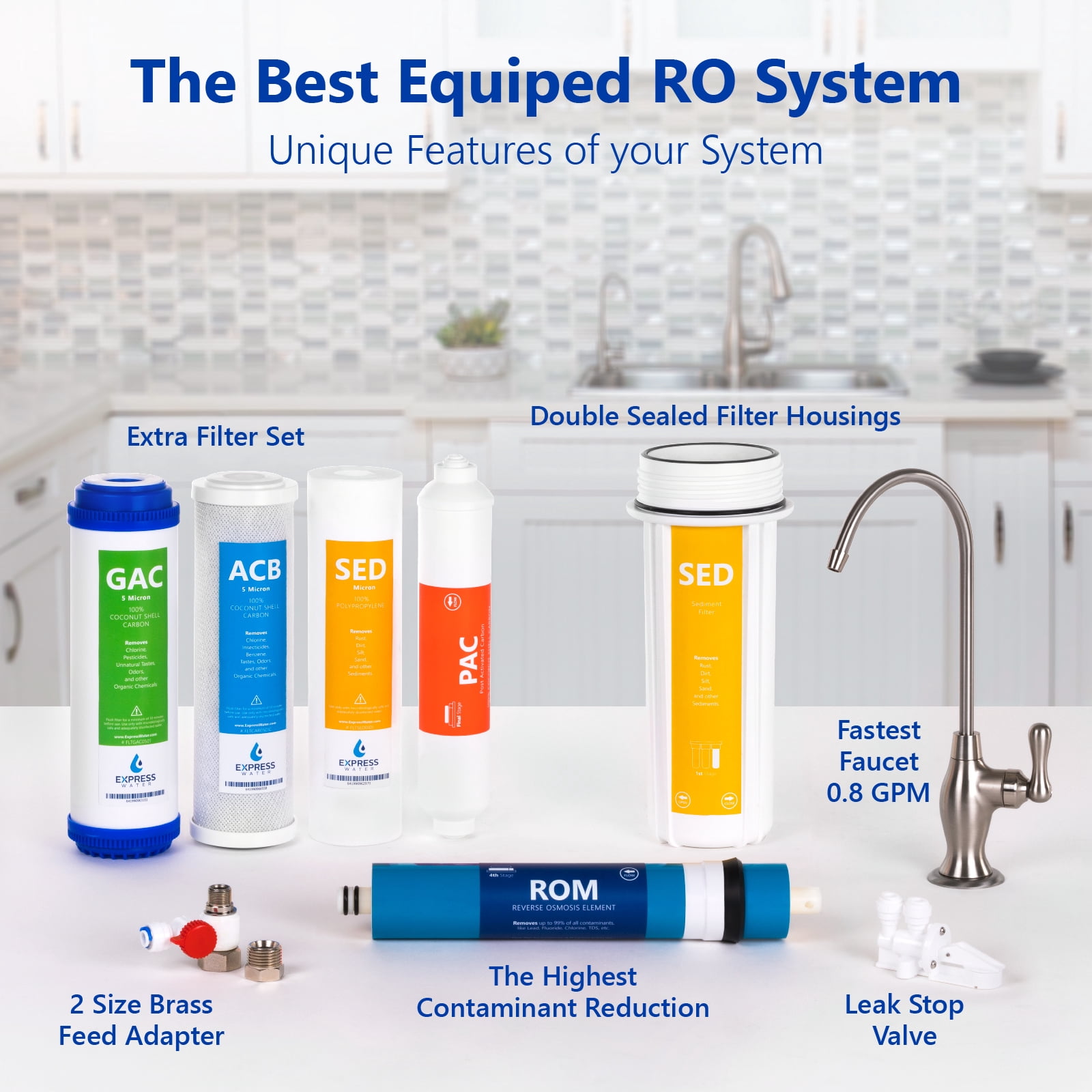 Express Water 5-Stage Under Sink Reverse Osmosis RO Drinking Water Filter System, 50 GPD, Brushed Nickel (Deluxe)