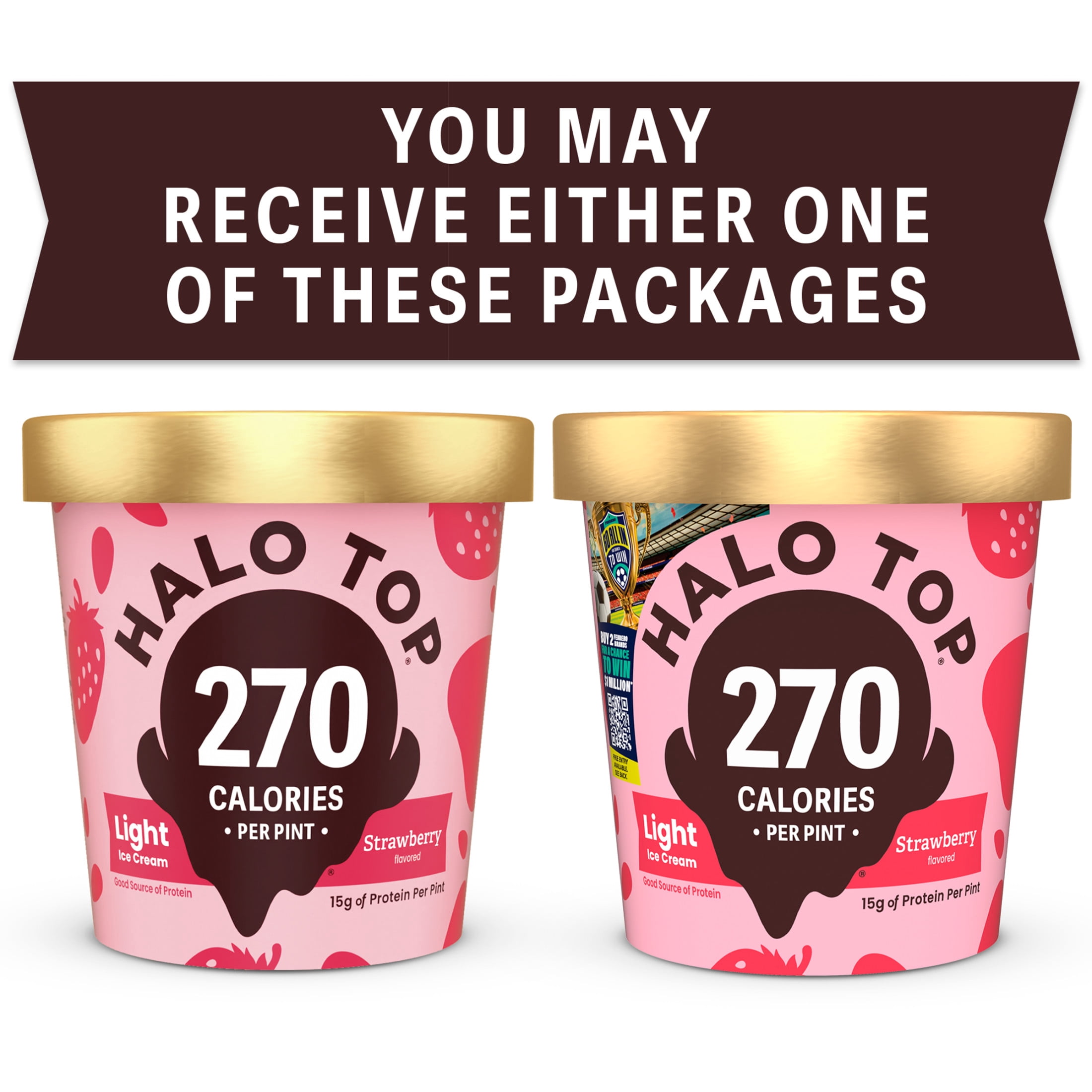 Halo Top Strawberry Flavored Light Ice Cream, With A Good Source of Protein, Lower Calorie Frozen Dessert, 16 fl oz Pint