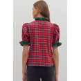 thumbnail image 3 of ZhiHiMeRi Women's Red Plaid Shirt, Festive V Neck Short Sleeve Blouse XL, 3 of 12