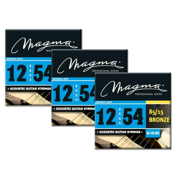 Magma Acoustic Guitar Strings Medium Light Gauge 85/15 Bronze Set, .012 - .054 (GA140B85)
