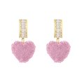 thumbnail image 2 of Eosunjian 1 Pair Dangle Earrings Shiny Cubic Zirconia Sweet Geometric Anti-fade Decorative Birthday Gift Women Pink Fudge Love Pendant Stud Earrings Jewelry for Dating Pink, 2 of 13