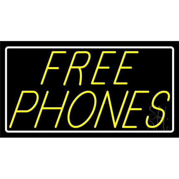 Yellow Free Phone LED Neon Sign 13 x 24 - inches, Clear Edge Cut Acrylic Backing, with Dimmer - Bright and Premium built indoor LED Neon Sign for Computer & Electronics store decor.