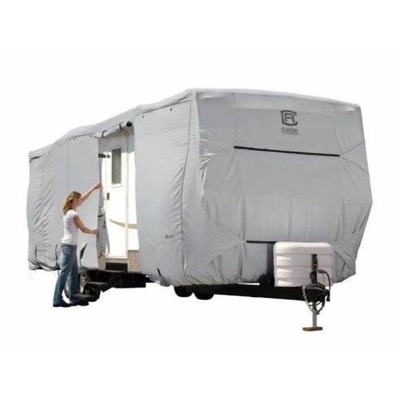 Classic Accessories Travel Trailer Cover 80-135-151001-00 PermaPRO; For Receiver Hitch Trailer; All Weather Protection; Gray; 1 Ply Ripstop Woven Polyester; With Storage Bag; With Click-Close Straps