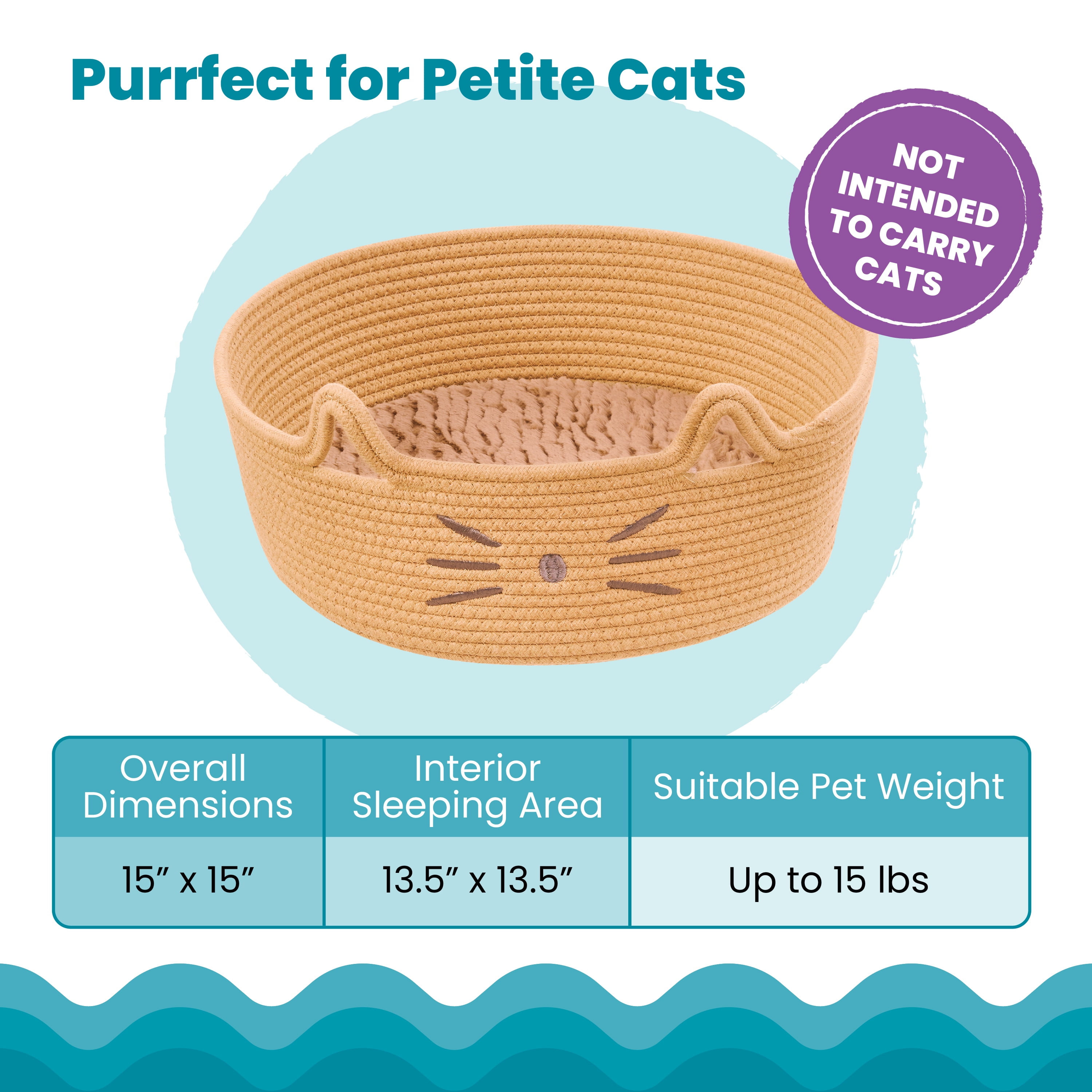 Catstages Bed & Basket Retreat 2-in-1 Cat Bed with Removable Cushion, Plush Cotton Rope, Tan, 15 in – Versatile Pet Bed and Toy Storage Basket
