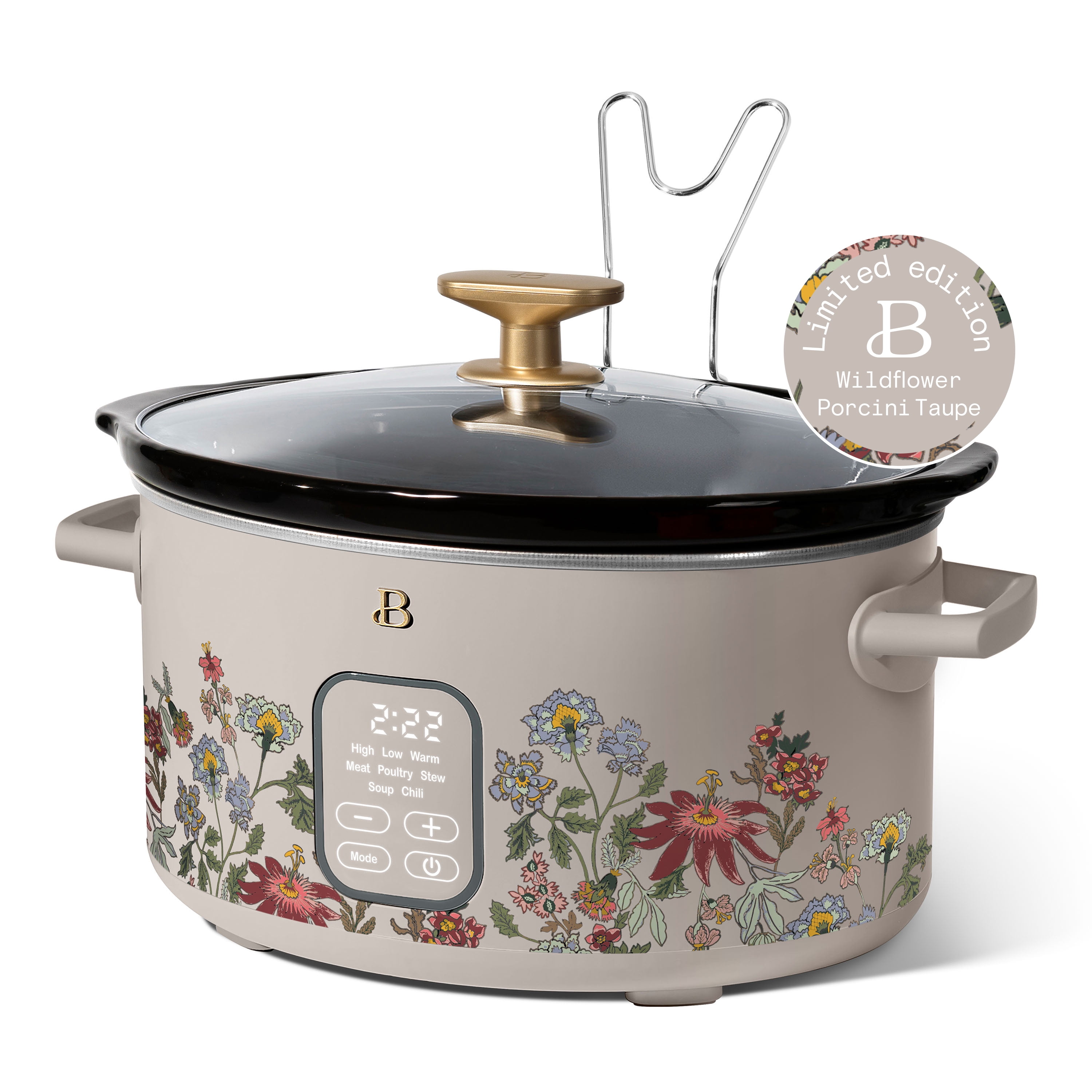 Beautiful 6 Qt Programmable Slow Cooker, Wildflower Porcini Taupe by Drew Barrymore