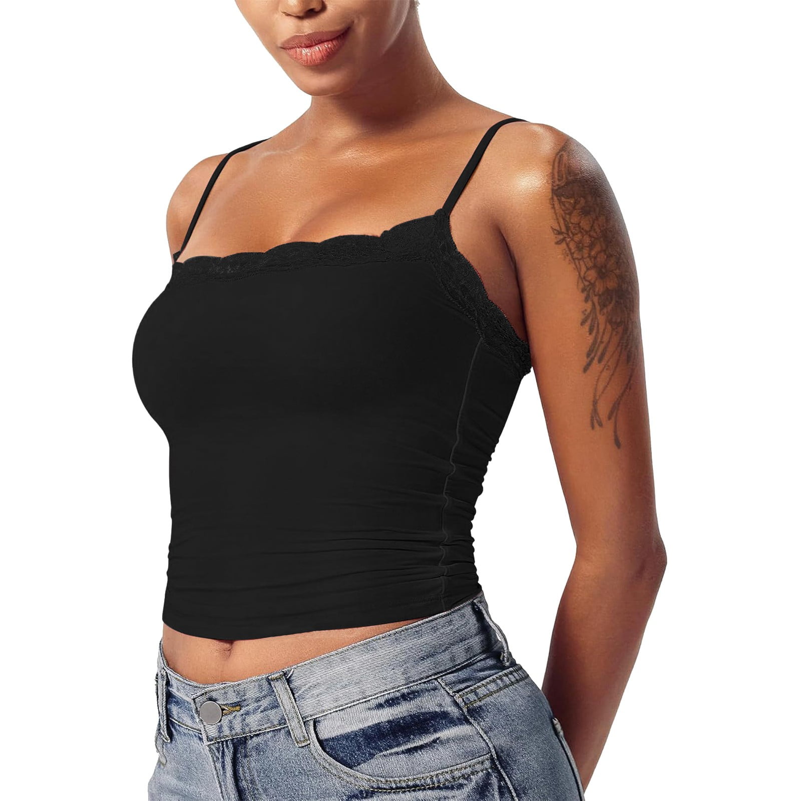 Tank Tops Under 20$, Black Black Tank Top Woman Baberdicy Lace Top