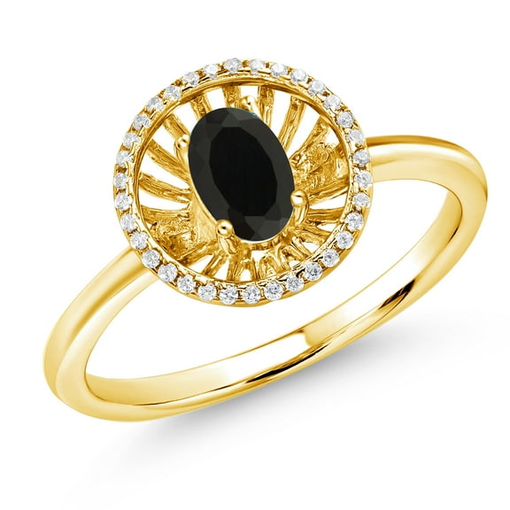 Gem Stone King 18K Yellow Gold Plated Silver Black Onyx Ring for Women (0.88 Cttw, Oval 6X4MM, Gemstone December Birthstone, Size 7)