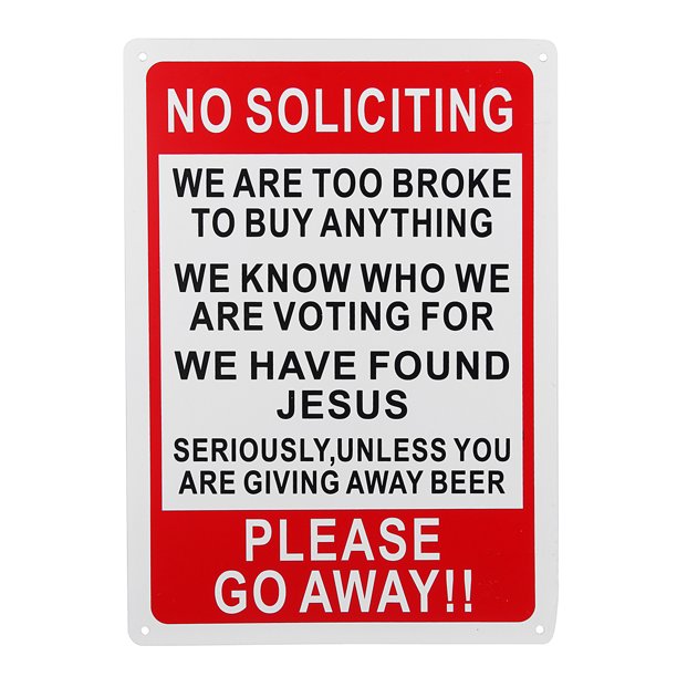 25x35cm no soliciting funny sign go away front door novelty gift