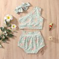 thumbnail image 3 of Douhoow Baby Girls 4th of July Outfit Set, Sleeveless One Shoulder Vest+Floral Flag Print Shorts, 3 of 7