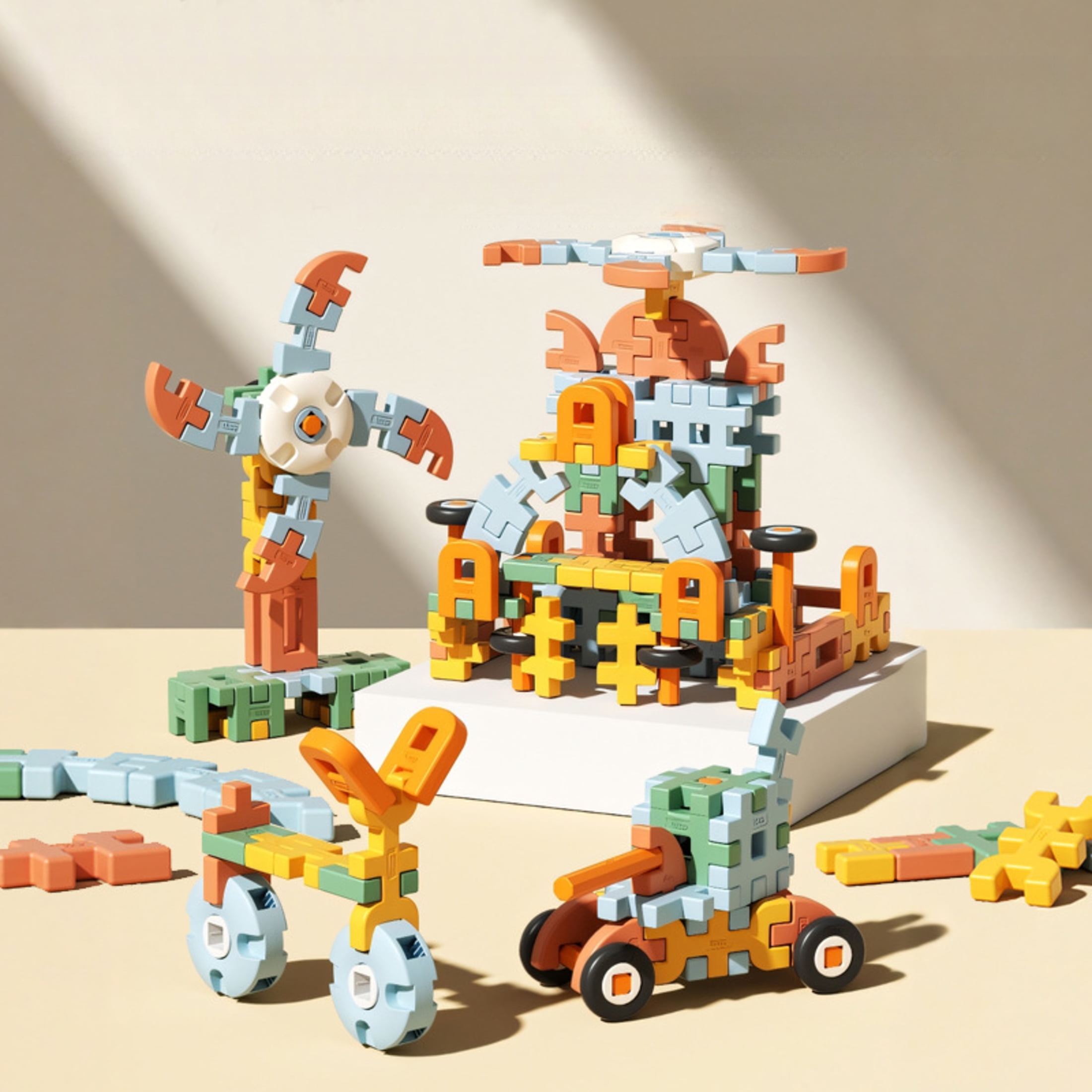 Funtogether Toys Large Interlocking Building Blocks, Soft Plastic STEM Construction Toy Set with Multi-Angle Connectors for Toddlers Kids Ages 3+, Creative Educational Building Bricks for Limitless C