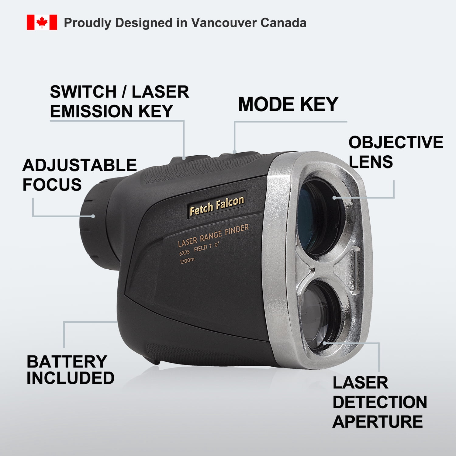 Fetch Falcon LCD Golf Rangefinder (High Precision, Slope Mode with Scan) Pole Flag Locking Vibration (LCD 1200 YD Golf Laser Rangefinder Black)