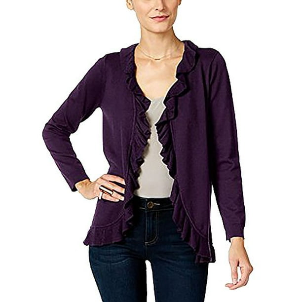 INC RuffleFront Cardigan Womens sweater MSRP 104 Black S