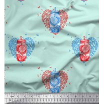 Soimoi Green Rayon Crepe Fabric Heart & Lemon Juice Jar Beverages Print Fabric by the Yard 46 Inch Wide