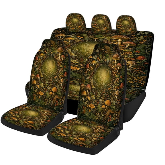Verolix Enchanted Woodland Mushroom Car Seat Covers Full Set, Mesh Fabric Universal Fit Automotive Interior Protectors for Cars SUVs Trucks, Front Bucket Seats Rear Bench and Headrest Covers