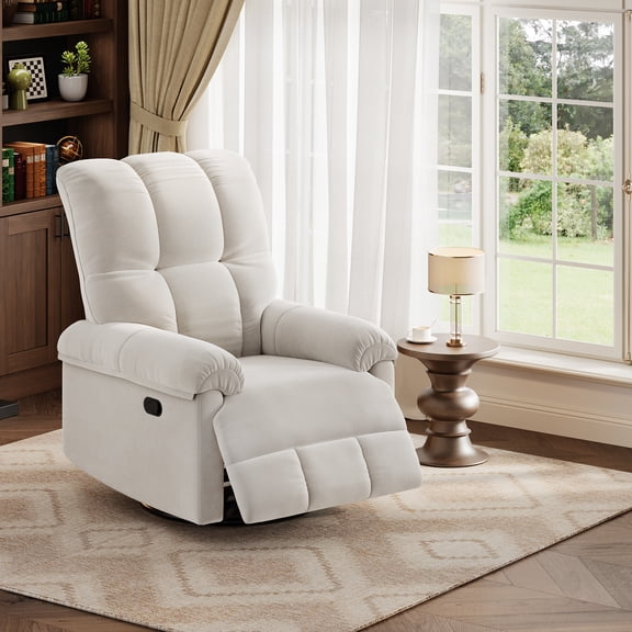 BouPower Manual Recliner Chair, 360° Swivel Rocker with Padded Armrest & High Back, Chenille Upholstered Nursery Chair for Living Room, Bedroom