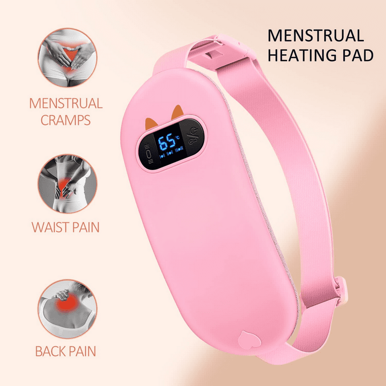 COOKCOK Heating Pad for Cramps Menstrual Heating Pad Portable Heating Pad  for Period Pain Relief Cordless Electric Heating Pad for Back Pain Relief  with 3 Heat Levels & 3 Massage Modes Pink