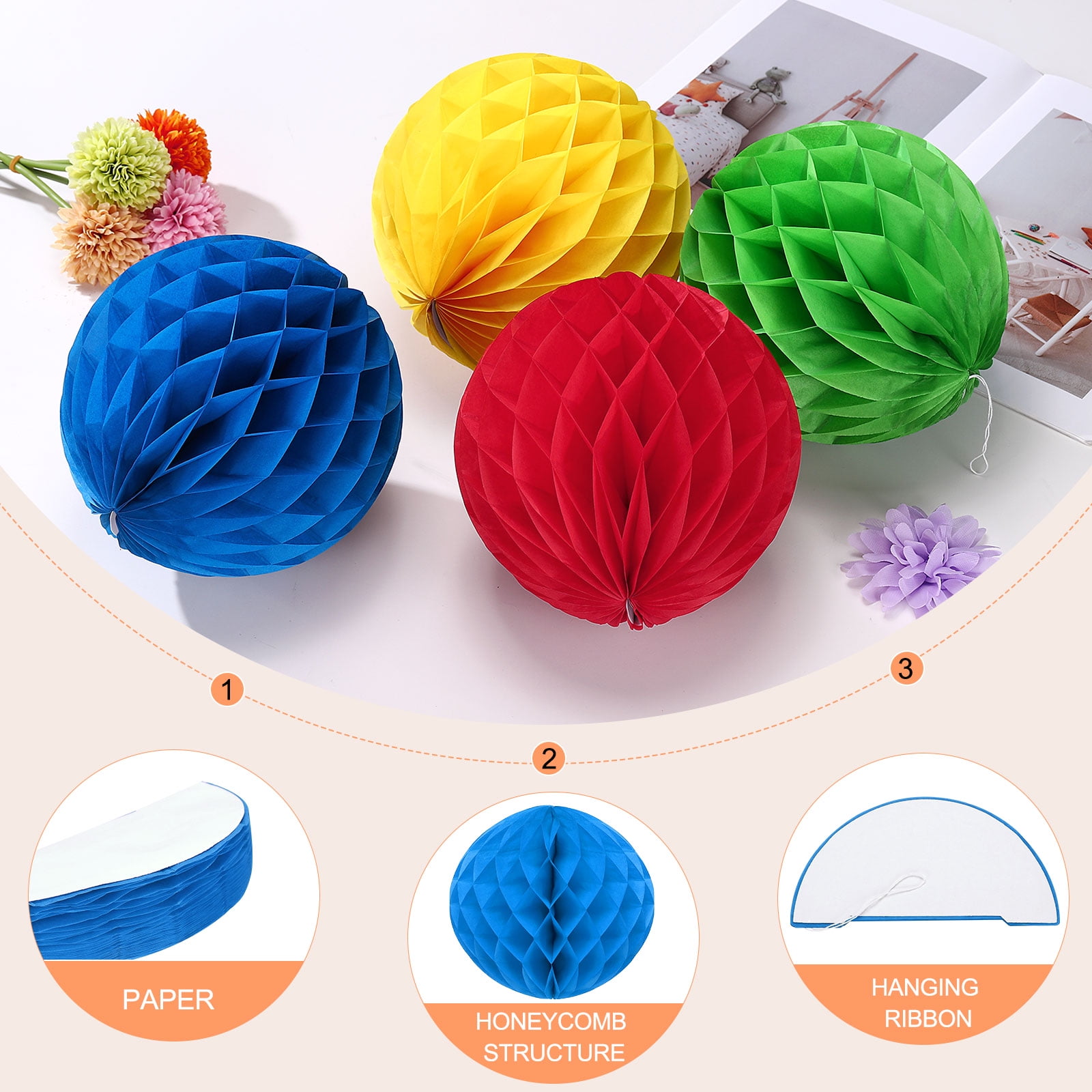 Uxcell 8 Pcs Honeycomb Balls, 10" Dia Honeycomb Flower Paper Pom Poms Paper Flowers Crafts for DIY Crafting Home Decor Birthday Christmas Party, Sky Blue
